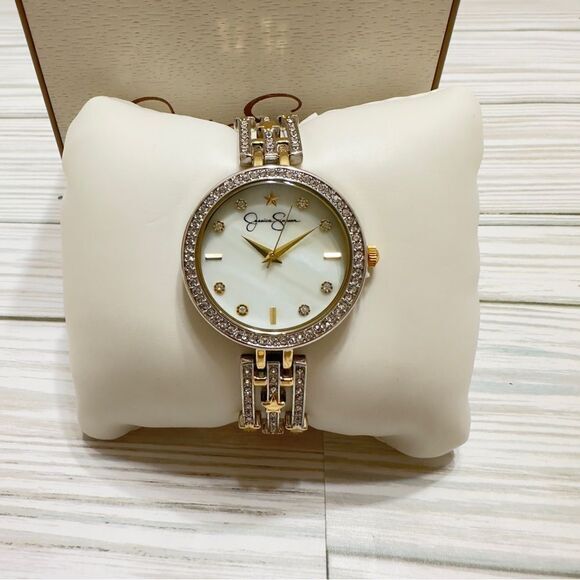 JESSICA SIMPSON RHINESTONE‎ STAR SILVER & GOLD TONE WRIST WATCH NEW IN BOX - Picture 1 of 9